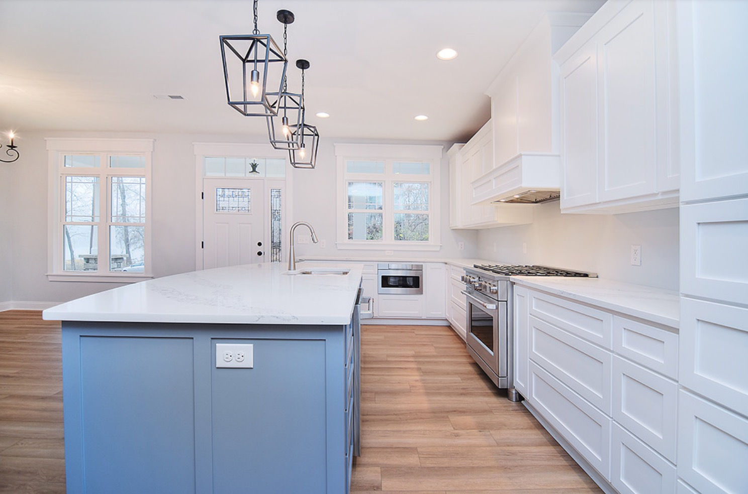 Renovated ranch home interior with Craftsman detailing and an enlarged sunroom