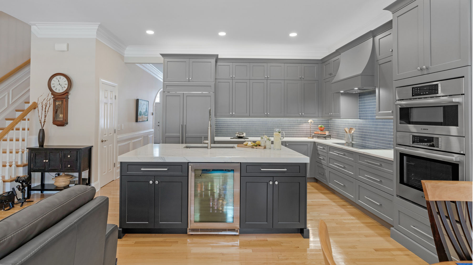 Bright reimagined kitchen with layered textures and redesigned work zones